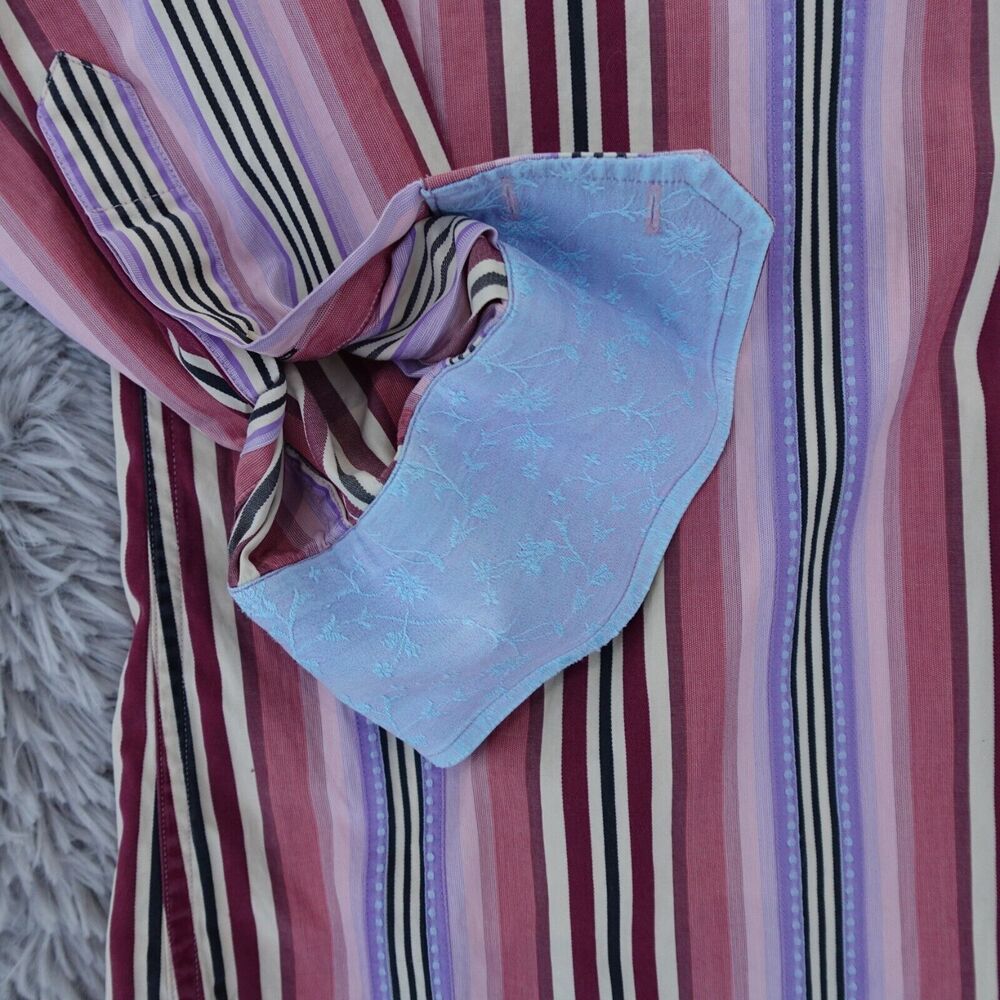 Robert Graham Shirt Men's XL Multicolor Striped Button Up Floral Flip Cuff - Picture 2 of 14